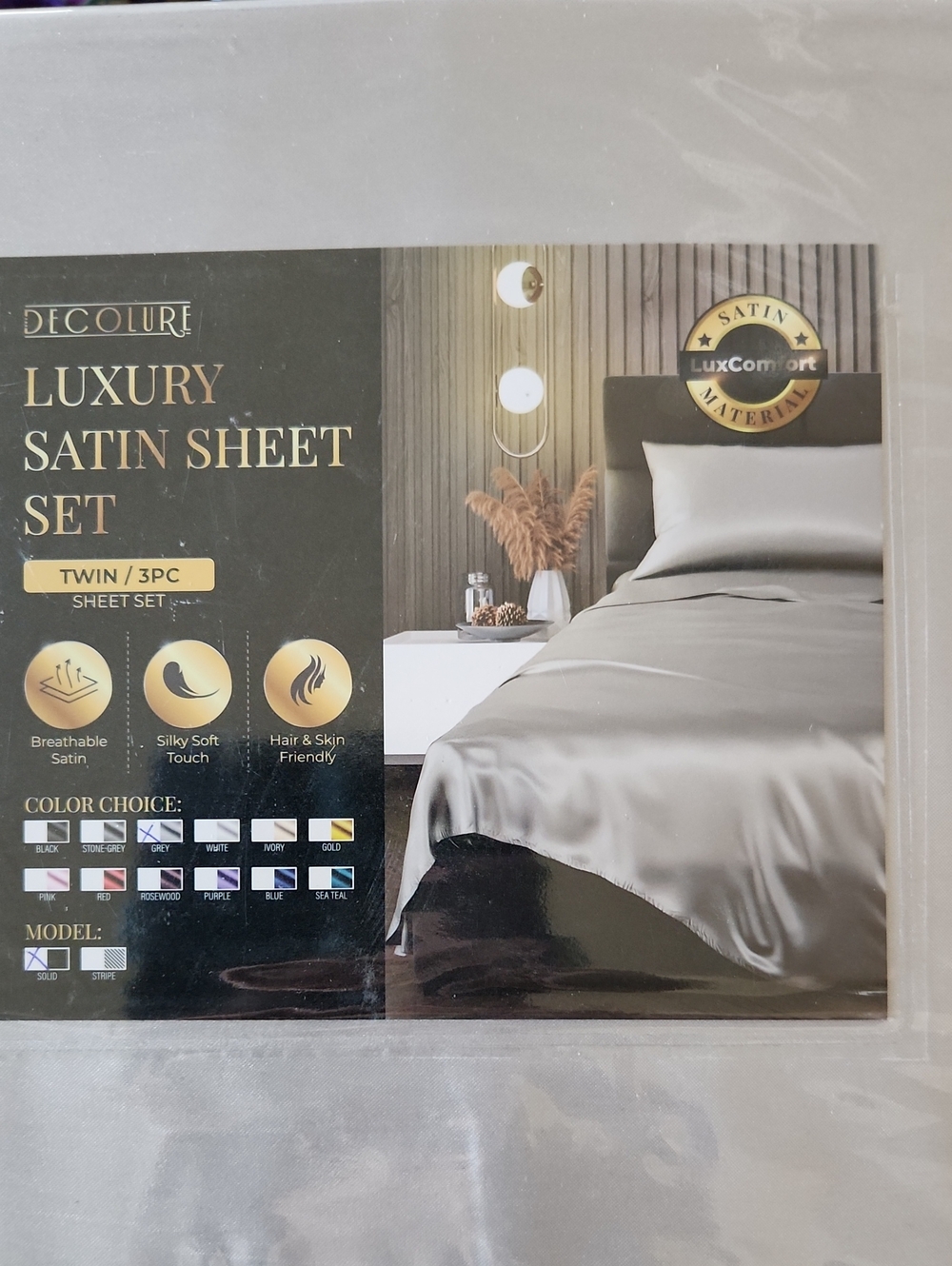 Luxury Satin Sheet Set - Grey Twin 3pc